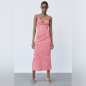 Zara Pink Midi Slip Dress with Spaghetti Straps